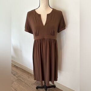 🎄Talbots Brown A line dress  Size Medium V Neck Midi Length